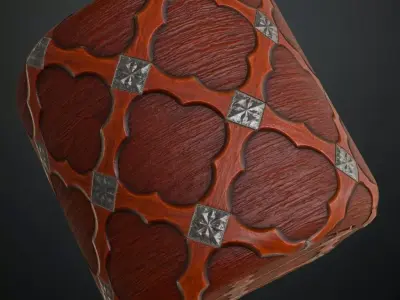 Ornate Wood Panel with Metal Studs PBR Seamless Texture
