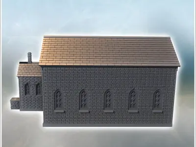 Brick warehouse with large windows and annex with door 26 - Mode 3D print model