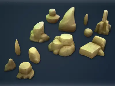 Stylized Low-Poly Rocks with 4 Textures for Game Environments Low-poly 3D model