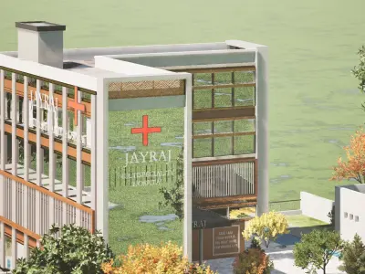 Modern Hospital Building 3D Model with Garden Low-poly 3D model