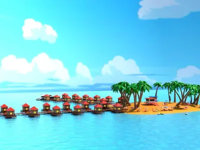 Island resort and beach 3D model