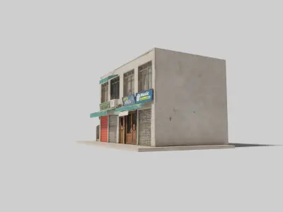typical street Building with shops with 4k pbr textures Low-poly 3D model