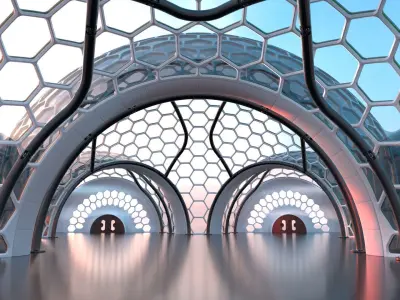 Sci Fi Hexagon Glass Dome Kitbash Collection 3D model