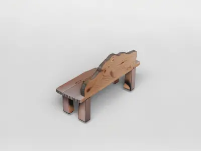 Rustic Natural Wood Bench 3D Model 3D model