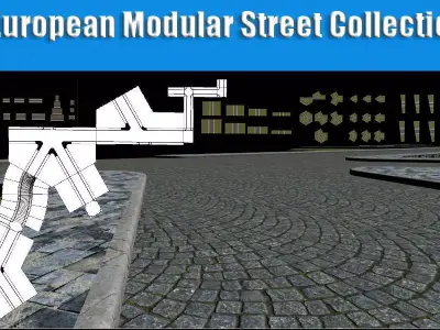 European Modular Street Collection  - Low Poly 3D Model Low-poly 3D model