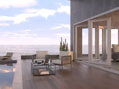 Ocean View Exterior Scene - Patio with Ocean View 3D model