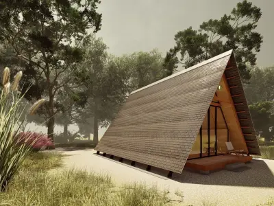 Modern A- Frame Cabin House 3D Low-poly 3D model