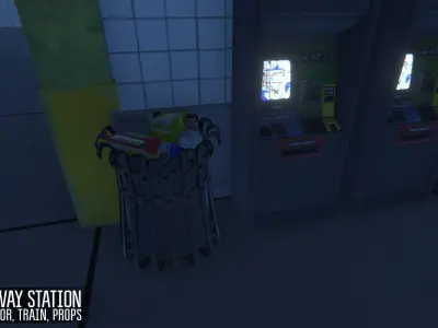 Subway station -  train and props Low-poly 3D model