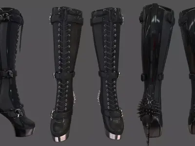 Skulls Spikes Decorated High Heel Boots Low-poly 3D model