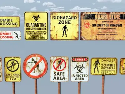 Post-Apocalyptic Survival Urban City Props and Road Signs Pack Low-poly 3D model
