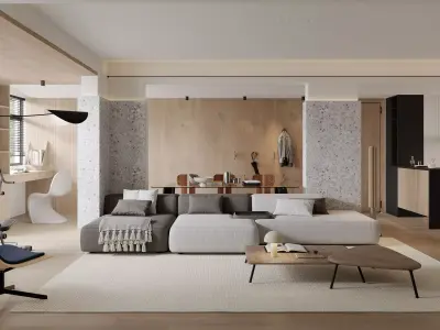 Log-style living room 3D model