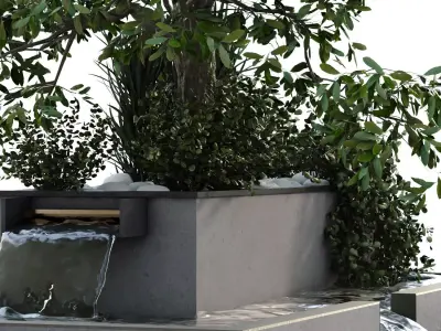 Landscape waterfall and plant set 650 3D model