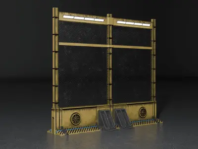 Wooden - Metal Sci-Fi  Cyberpunk Barrier Collection Low-poly 3D model