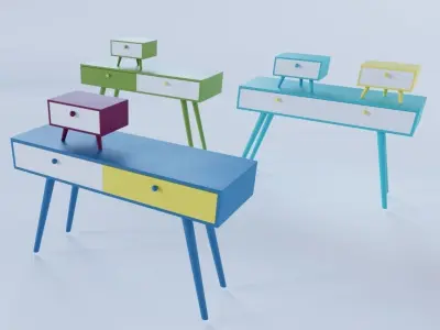 70s style furniture collection Low-poly 3D model