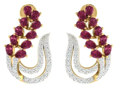 Light Weight Yellow Gold Diamond Earring  -EAR-019 3D print model