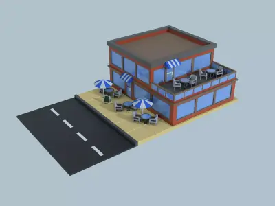 Small coffee house LowPoly Low-poly 3D model