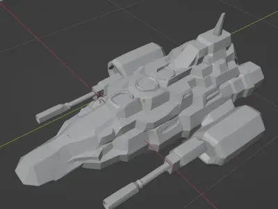 A stylized low-poly 3D space warship  Low-poly 3D model