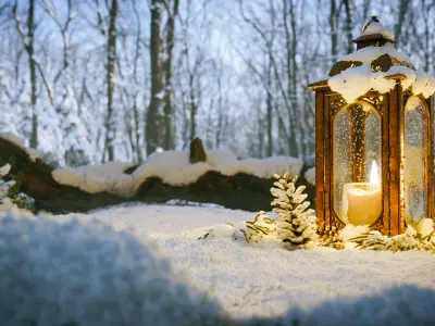 Candle Lantern Snow Scene Low-poly 3D model
