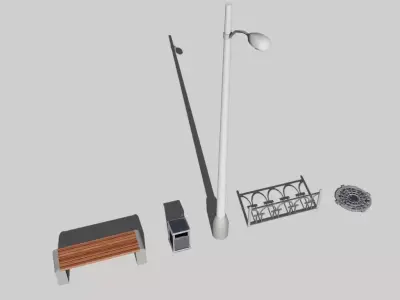 Details of the street environment Low-poly 3D model