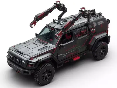 Cyberpunk Industrial Utility Vehicle 3D Model Low-poly 3D model