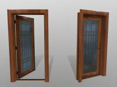 door 2 wooden with glass Low-poly 3D model purchase