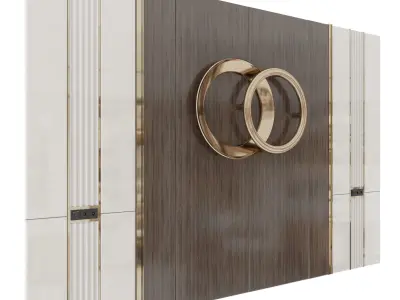Panel two wedding rings on wooden door 3D model