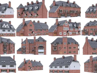 English Brick Houses 3D Model Pack