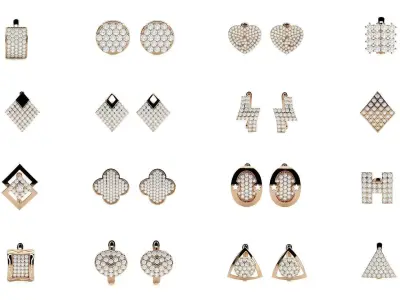 80 Diamond Head Light Wt Earrings 3dm stl renders details 3D Model Pack