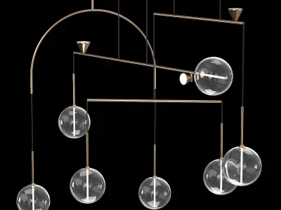 DEWDROPS chandelier with four glass balls hanging from it 3D model