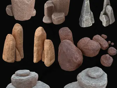 Stylized- Stone-Rock Asset - Low-poly 3D model - PACK-01 Low-poly 3D model