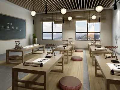 Traditional School Classroom Japanese Style  Low-poly 3D model