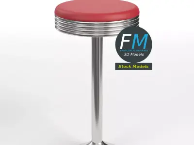 Floor mounted fixed diner stool 1 3D model