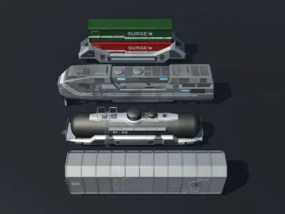 Sci-fi Train Set Low-poly 3D model