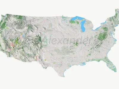  America topo elevation relief PBR map 