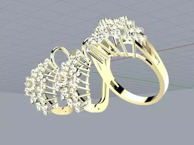 Floral Gold Ring and Earrings Jewelry Set 3D print model