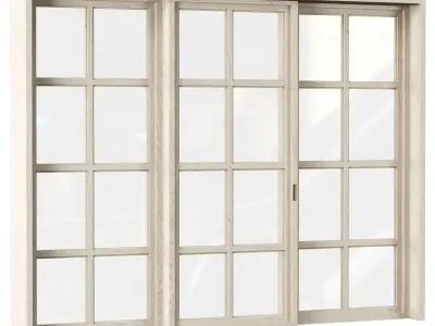 Rectangle wooden windows with door V2 Low-poly 3D model