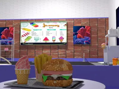 3d designing ice cream shop with burgers and drinks 3D model