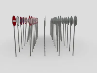 Czech Prohibitive Traffic Signs Low-poly 3D model