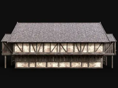 MEDIEVAL ENTERABLE LONG HOUSE HUT FARM COTTAGE WOODEN CABIN AAA Low-poly 3D model
