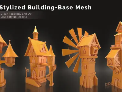 23 Stylized Building Base Mesh Low-poly 3D model