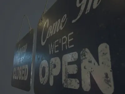 Old Open And Close Sign PBR Game Ready Low-poly 3D model