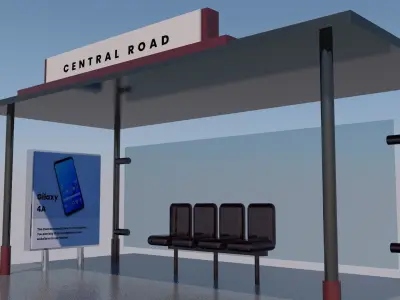 Bus and Tram Stop with a shelter 3D model