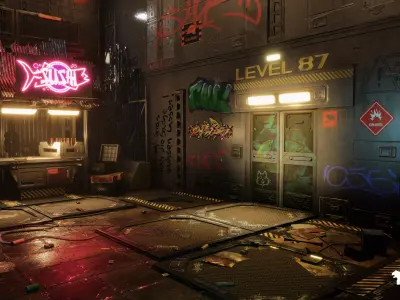 Cyberpunk Rooftop Market Low-poly 3D model