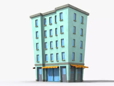 Cartoon Building x16 Low-poly 3D model
