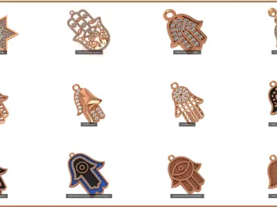 14 Hamsa Charm Necklace Pendant 3D Model Pack