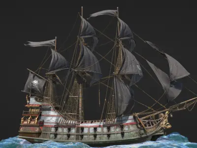 Stylish warship pirate ship Low-poly 3D model