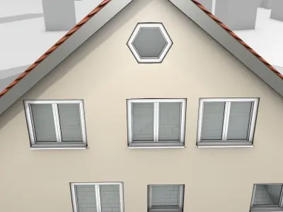 City House - 4 - Half-Double-House - Roof red - Wall skinyellow Low-poly 3D model