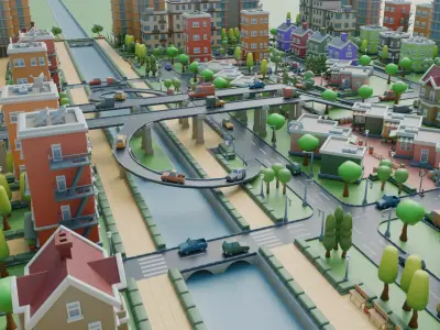 Cartoon City Scene Stylized Urban Environment 3D model