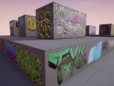 100 Procedural Graffiti for UE4 Low-poly 3D model