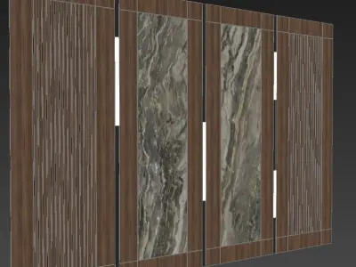 Panel wooden door with marble panels 3D model